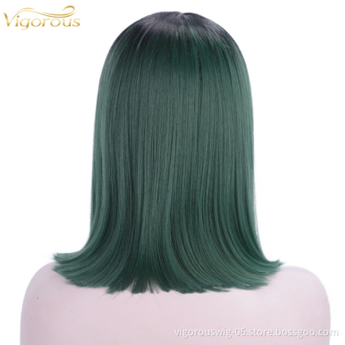 Vigorous synthetic hair full wig lace cheap good quality ombre green color long straight hair heat resistant women cosplay use